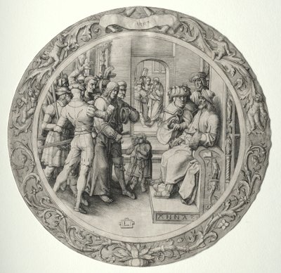 La Pasión Redonda: Cristo ante el Sumo Sacerdote, 1509 de Lucas van Leyden