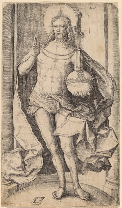 El Salvador de pie con el globo y la cruz en su mano izquierda de Lucas van Leyden