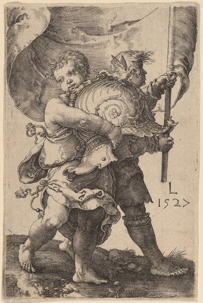 Dos Niños con un Casco y un Estandarte de Lucas van Leyden