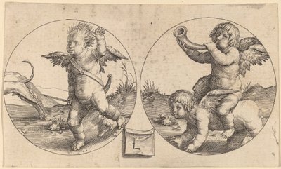 Dos cupidos en dos círculos de Lucas van Leyden