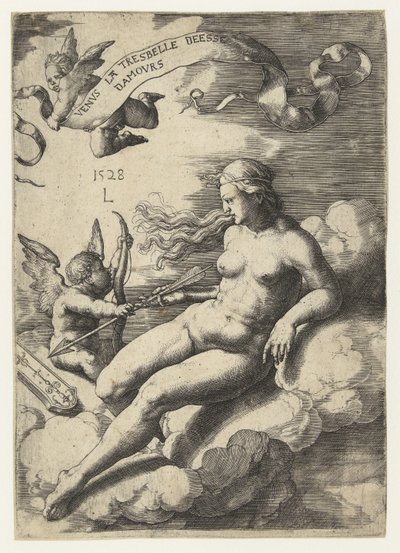 Venus y Cupido Venus la tresbelle deese damours (título sobre el objeto) de Lucas van Leyden