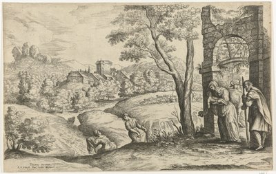 Paisaje con la Sagrada Familia y dos parteras de Lucas van Uden