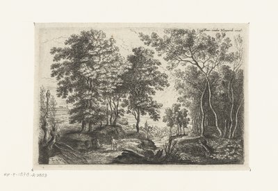 Paisaje con un arroyo a través de un bosque. Seis paisajes (título de la serie) de Lucas van Uden