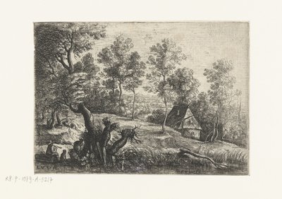Paisaje con una casa y un pozo Cinco paisajes (título de la serie) de Lucas van Uden