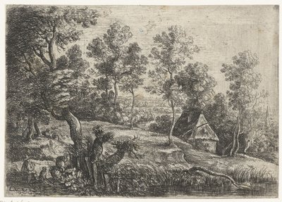 Paisaje con una casa y un pozo Cinco paisajes (título de la serie) de Lucas van Uden