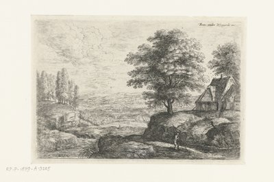 Paisaje con un hombre con un bastón Seis paisajes (título de la serie) de Lucas van Uden