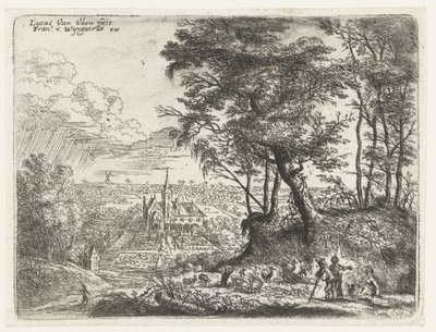 Paisaje con una casa de campo a lo lejos. Pequeños paisajes (título de serie) de Lucas van Uden