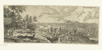 Paisaje con hombres cargando palos Amplios paisajes (título de la serie) de Lucas van Uden