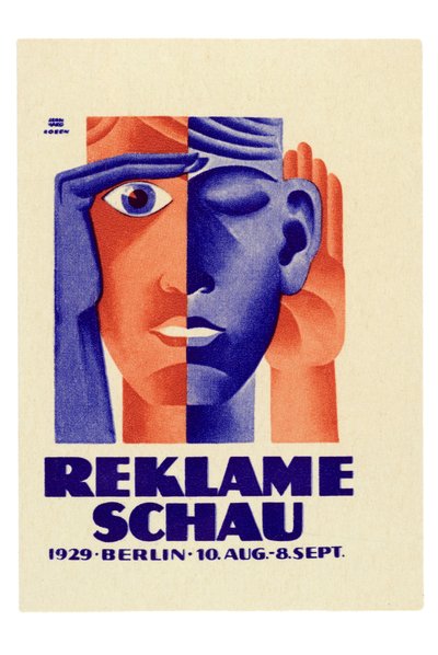 Reklameschau: Cartel de la exposición publicitaria que tuvo lugar en Berlín entre el 10 de agosto y el 8 de septiembre de Lucian and Rosen F. Bernhard