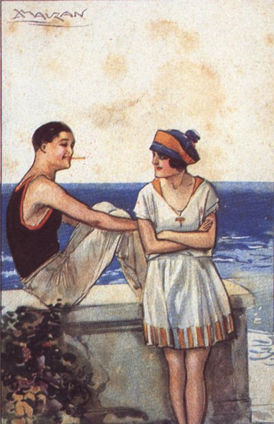 Romance de vacaciones (litografía en color) de Luciano Achille Mauzan