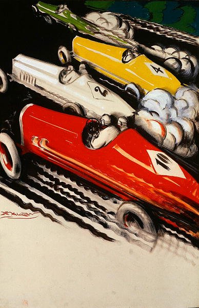 Automovilismo (litografía en color) de Luciano Achille Mauzan