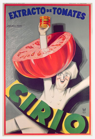 Cartel publicitario de los tomates en conserva "Cirio" (litografía en color) de Luciano Achille Mauzan