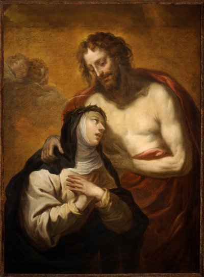 Abrazo místico de Cristo a Santa Catalina de Siena, Visión mística (óleo sobre lienzo) de Luciano Borzone