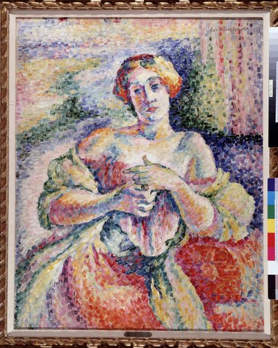 Mujer en rosa y azul Joven elegante con hombro denudado. Pintura de Lucie Cousturier (1870-1925) 1908 Dim. 93x73 cm Mención obligatoria: Colección fondation regards de Provence, Marsella de Lucie Cousturier