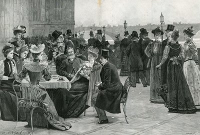 La Cámara de los Comunes: Té en la terraza (litografía) de Lucien Davis