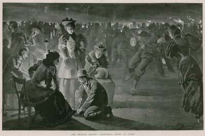 La temporada de patinaje: Hampstead Ponds de noche (litografía) de Lucien Davis