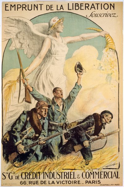 Emprunt de la Liberation, Souscrivez, Sté. Gle. de Crédit Industriel & Commercial, pub. París, c.1917 (litografía en color) de Lucien Hector Jonas