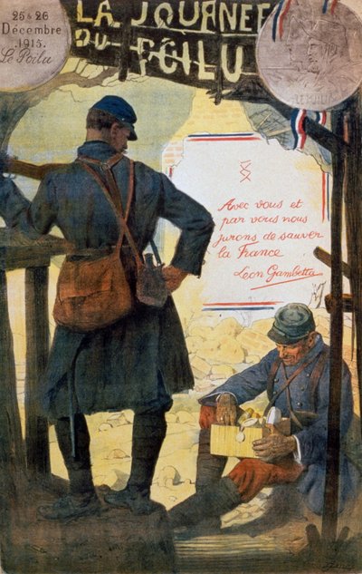 Dos soldados franceses revisan los paquetes de asistencia enviados desde su país. de Lucien Hector Jonas