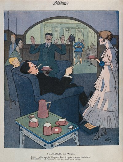 En el frente interno, ilustración de "La Baionnette", 2 de septiembre de 1915 (litografía en color) de Lucien Henri Weiluc