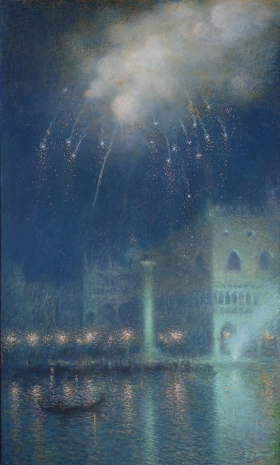 Fuegos artificiales sobre Venecia (pastel sobre papel) de Lucien Levy Dhurmer