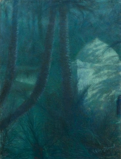 La Palmeraie, Marrakech, a la luz de la luna (pastel sobre papel montado sobre tabla) de Lucien Levy Dhurmer