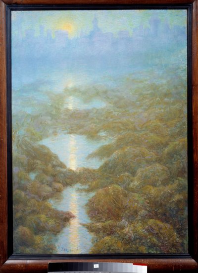 "Mi madre, una noche, vio la ciudad de Ys (Is)" Paisaje de niebla y río de Lucien Levy Dhurmer