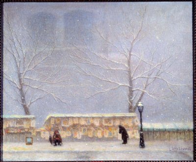 Notre Dame vista desde la orilla izquierda con tiempo nevado (óleo sobre lienzo) de Lucien Levy Dhurmer