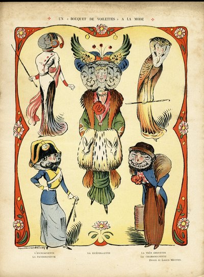 Ilustración en Le Rire, 09/04/10 - Un ramo de velos a la moda - Moda, Esgrima (grabado) de Lucien Metivet
