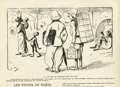 Ilustración en Le Rire, 25/04/08 - el viaje del ministro de la colonia, Senegal (grabado) de Lucien Metivet