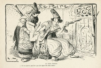 Ilustración en Le Rire, 26/10/12 - La paz de Ouchy - Balcanes, Suiza, Guerra 14-18, tratado de Lausana (grabado) de Lucien Metivet