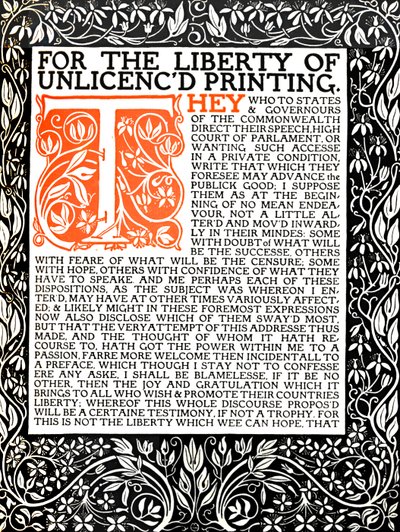 Eragny Press: Página de apertura de Areopagitica, c.1895-1914 de Lucien Pissaro