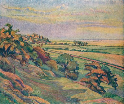 Rye desde Cadborough, Atardecer de Lucien Pissaro