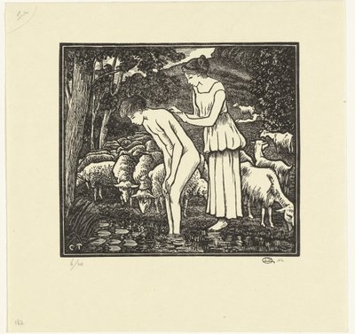 Cloë lava a Dafnis Daphnis et Chloé (título de la serie) de Lucien Pissarro