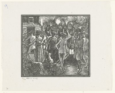 De fakkeloptocht Daphnis y Cloe, procesión de antorchas Daphnis y Cloe (título de la serie) de Lucien Pissarro