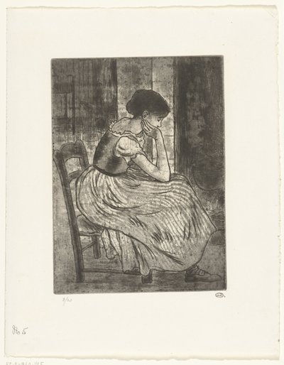 Mujer joven sentada junto a una chimenea de Lucien Pissarro