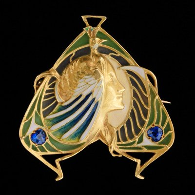 Broche-colgante, c.1900 (oro y esmalte plique à jour con zafiros) de Lucien or Léopold Gautrait