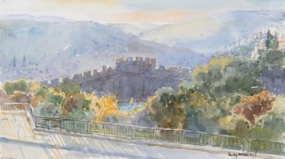 Colinas más allá de la ciudad, amanecer, Jerusalén, 2019 de Lucy Willis
