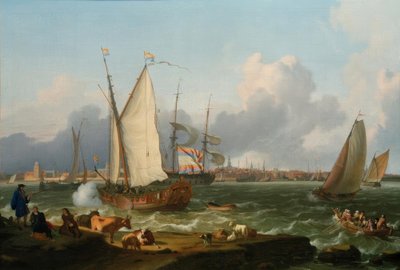 Vista de la isla Nesserland hacia Emden de Ludolf Backhuysen