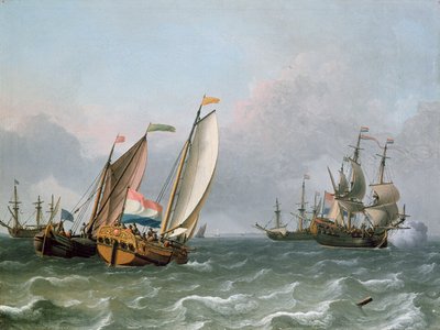 Barcos holandeses en un mar agitado de Ludolf Backhuysen