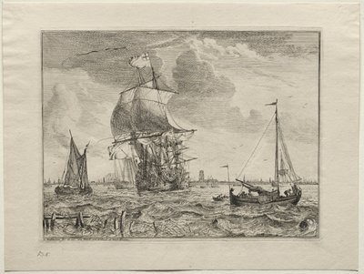Escena marina con Ámsterdam a lo lejos de Ludolf Backhuysen