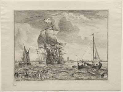 Escena marina con Ámsterdam en la distancia, 1701 de Ludolf Backhuysen