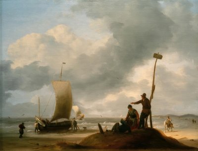 Playa con barcos de pesca de Ludolf Backhuysen