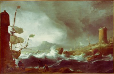 Mar tormentoso en costa montañosa de Ludolf Backhuysen
