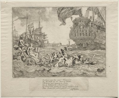 La personificación de Ámsterdam montando en el carro de Neptuno de Ludolf Backhuysen
