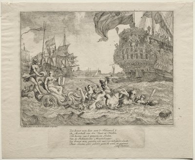 La personificación de Ámsterdam montando en el carro de Neptuno, 1701 de Ludolf Backhuysen