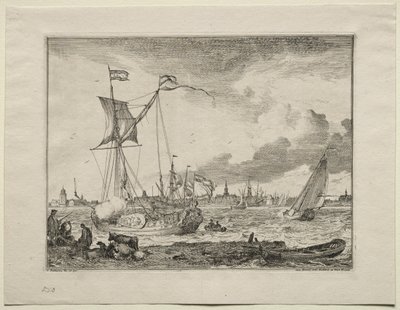 Vista de Ámsterdam con barcos en primer plano, 1701 de Ludolf Backhuysen