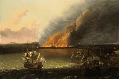 Paisaje marino con un incendio en la distancia, 1667 de Ludolf Backhuysen I