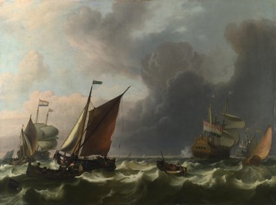 Buques de guerra holandeses y pequeñas embarcaciones en una brisa fresca frente a Enkhuizen, 1683 de Ludolf Bakhuizen