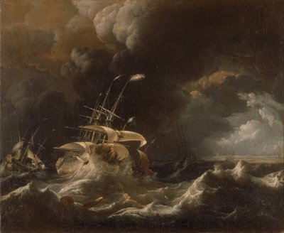 Mercante holandés - Barcos en tormenta de Ludolf Bakhuizen