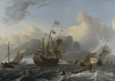 Buque insignia Eendracht y una flota de barcos de guerra holandeses, c. 1670 de Ludolf Bakhuizen